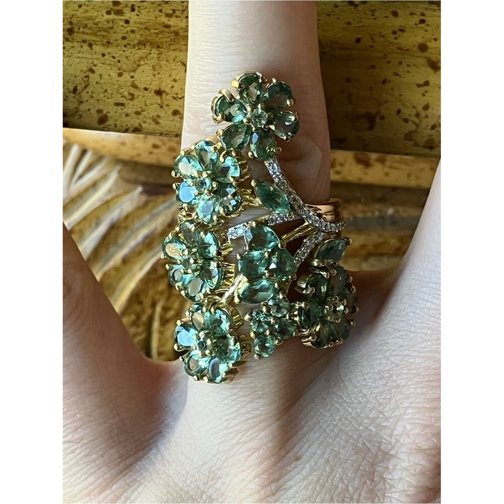Pine Apatite Moissanite Sterling Silver Cocktail Ring Size 7